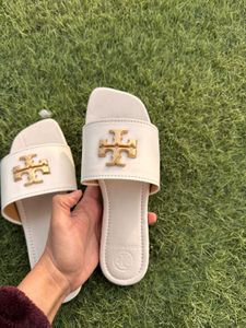 Tory Burch White Logo Slides
