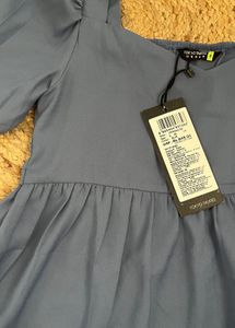 Puff Sleeves Solid Blue Top