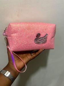 Pink Glitter Swan Pouch