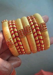 Elegant Yellow &amp; Red Thread Bangles