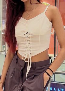 White Lace-Up Corset Top