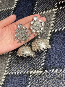 Statement Silver Jhumka Earrings