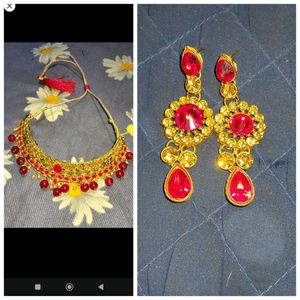 Ethnic Red & Gold Choker Necklace & Earrings Set