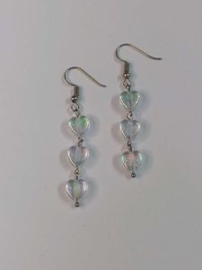 Beautiful Handmade Long Clear Heart Earrings