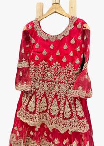 Red Embroidered Frock Style Lehngha Choli