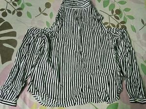 Striped Cold Shoulder Button Down