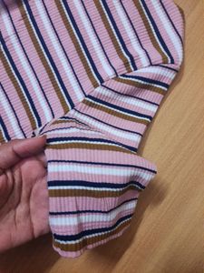 Ginger Ribbed Striped Top With Boat Neck