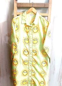 Lime Green Printed Cotton Shirt Size-44 Length-38