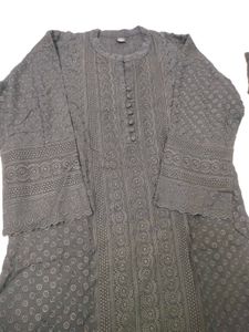Black Rayon Lucknowi Kurti With Jeans