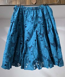 Blue Eyelet Skirt with Belt