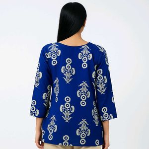 Blue Floral Print Tunic Top