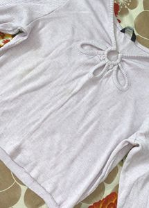 Lavender Ribbed Cut-Out Crop Top – Long Sleeve