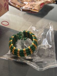 Green & Gold Beaded Bangle