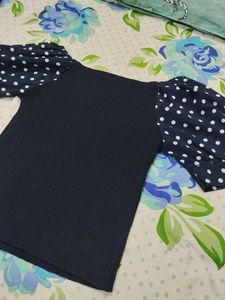 Navy Blue Puff Slvees top