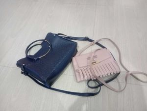 Combo Nevy Blue Handbags &amp; Nude Siling Bag