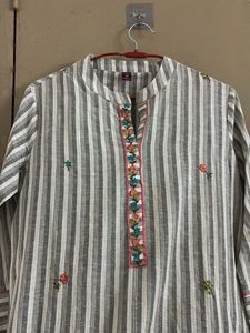 Striped Embroidered Kurta