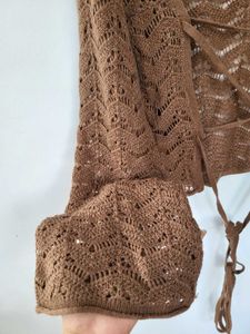 H&amp;M NEW Brown Crochet Long Sleeve Top/M