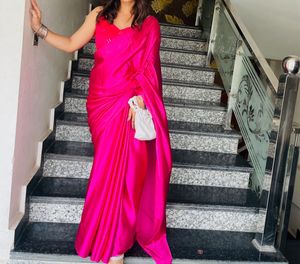 Hot Pink Satin Saree