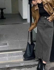 Vintage Wash Denim Maxi Skirt