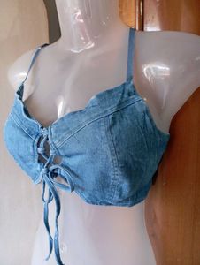 Denim Lace-Up Crop Top