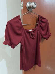 Burgundy Puff Sleeve Top