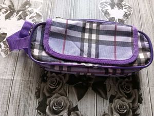 Stylish purple plaid waist bag.