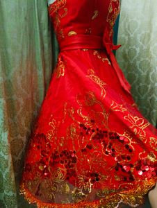 Red &amp; Gold Hi Low Party Dress