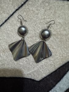 Statement Silver Tone Earrings and Blue stone bang