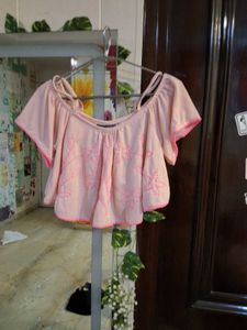 Pink Embroidered Crop Top