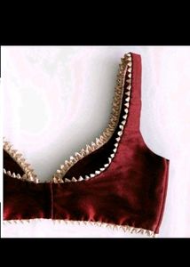 Non Padded Silk Deep Neck Back Hook Blouse