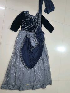 Elegant Blue & Grey Ethnic Gown