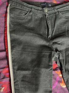 Black Jeans With Side Red &amp; White Piping