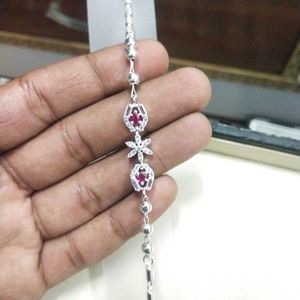 Pure Silver Pink CZ Hand Bracelet