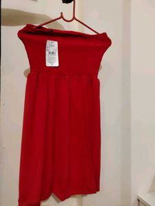 Chic Coral Strapless Dress with price tag