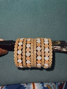 Elegant Gold &amp; White Flower Bangle Set