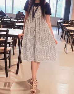 White Frock With Black Dotted Design