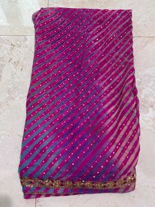 Leheriya Saree with Golden Embellished Border
