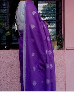 Purple Cotton Saree with readymade blouse