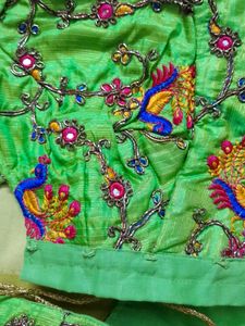 Work Blouse With Copper Thread Embroidery Mirror Work