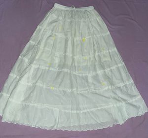 Boho White Embroidered Maxi Skirt