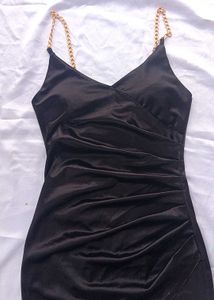 Black Satin Padded  Mini Dress