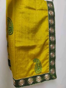 Yellow Sari with Embroidered Border