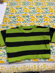 Striped Cropped Green Sweatshirt