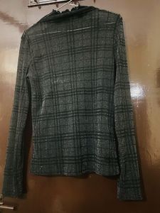 Sheer Shimmer Plaid  Long Sleeve Top