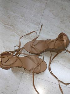 Stylish Beige Wrap-Up Sandals