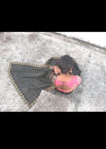 Black Cut Work Saree With Boat Neck Blouse