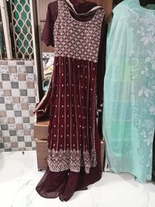 Elegant Maroon Embroidered Anarkali Dress