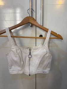 White Zipper Crop Top