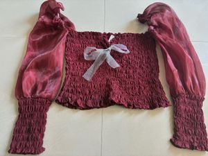 Burgundy Sheer Sleeve Top