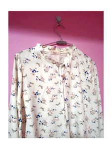 White Floral Full-Sleeve Top